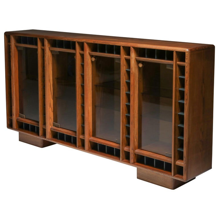 Italian Oak Sideboard with Glass Doors and Space for Bottles For Sale at  1stDibs