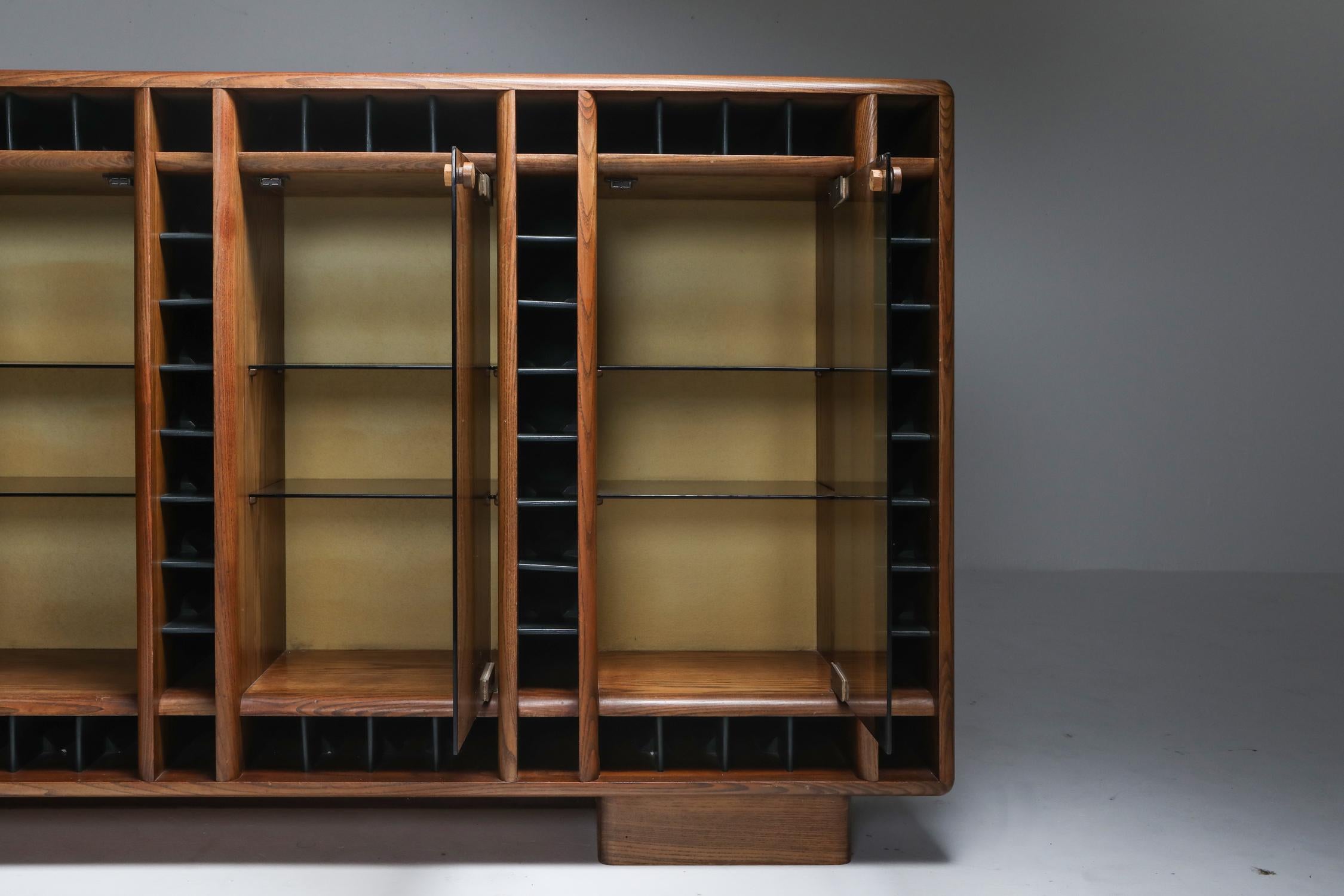20th Century Oak Storage Unit with Glass Doors, Italy, 1970s For Sale