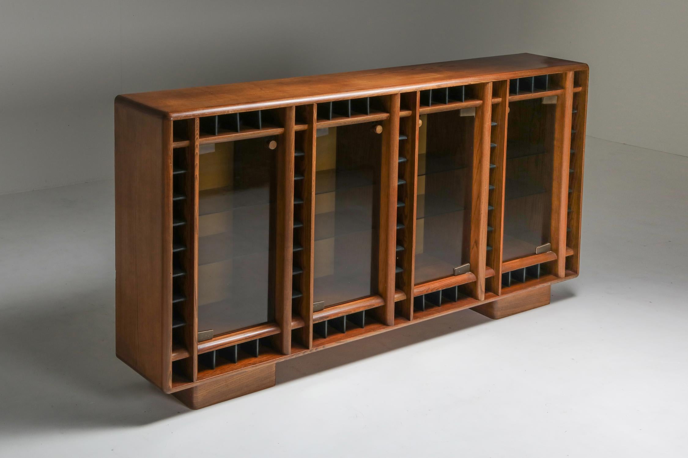 Oak Storage Unit with Glass Doors, Italy, 1970s For Sale 1