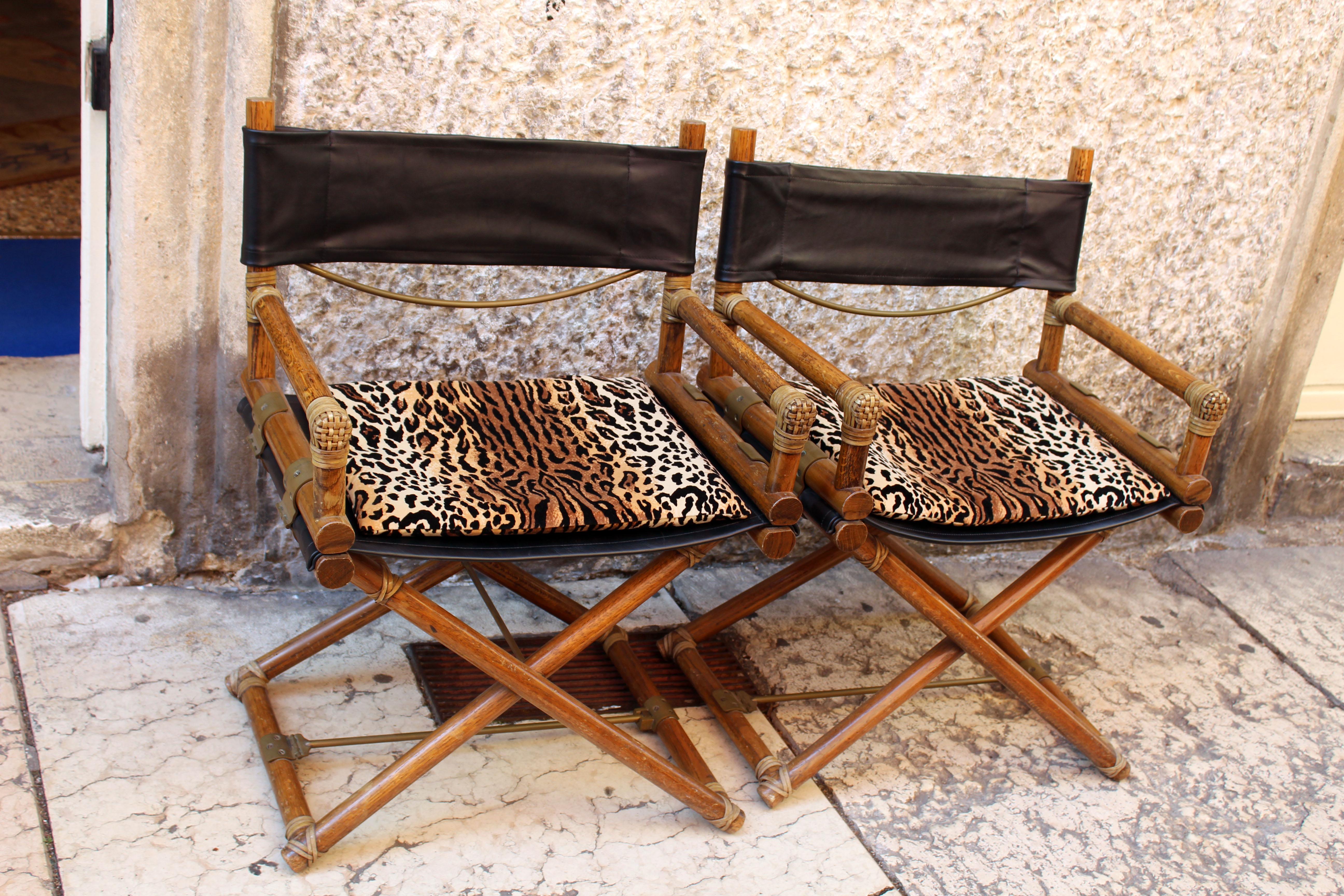 Italian Oak Wood Director's Chairs, Pair of Two, 1970s 5