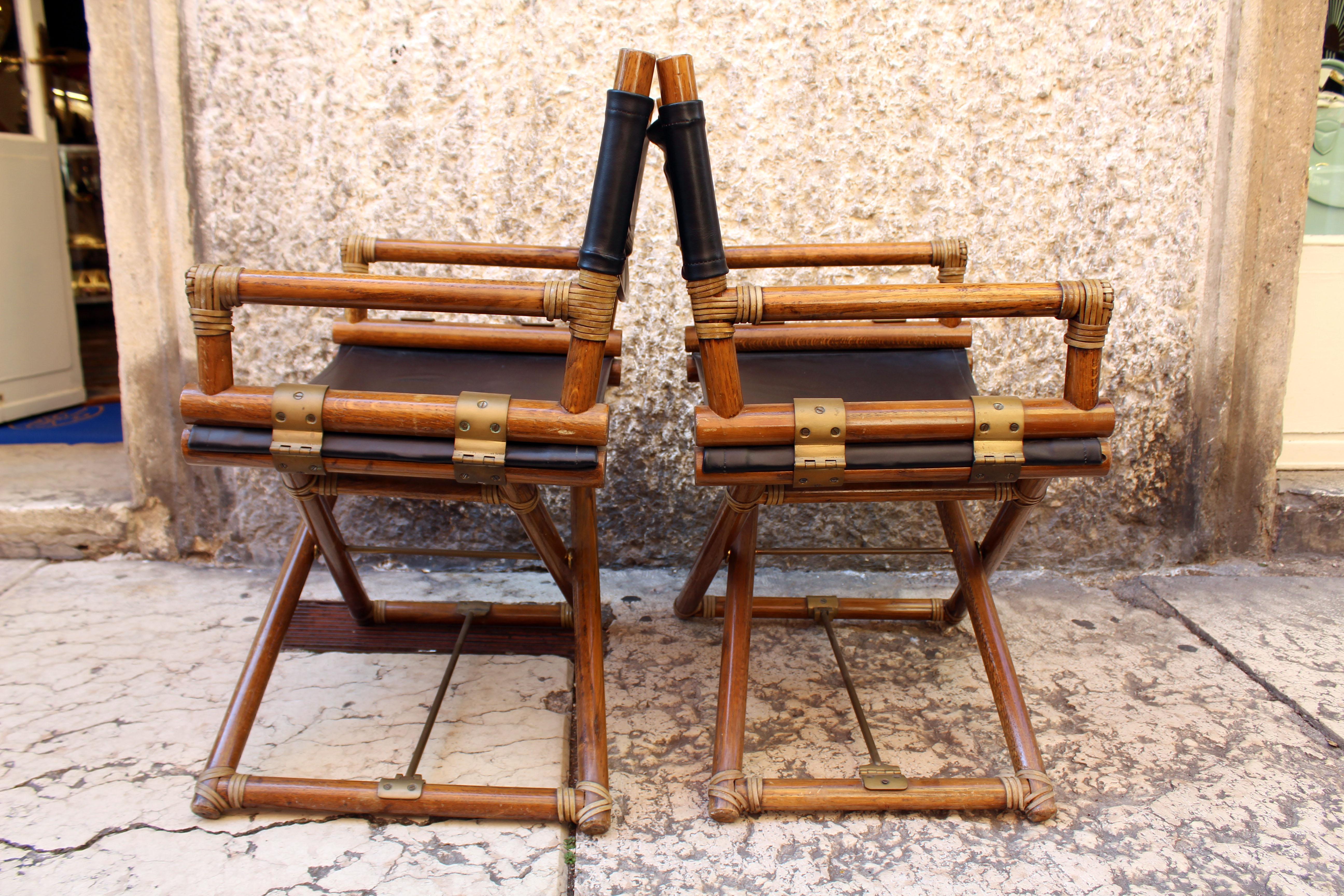 Italian Oak Wood Director's Chairs, Pair of Two, 1970s 2