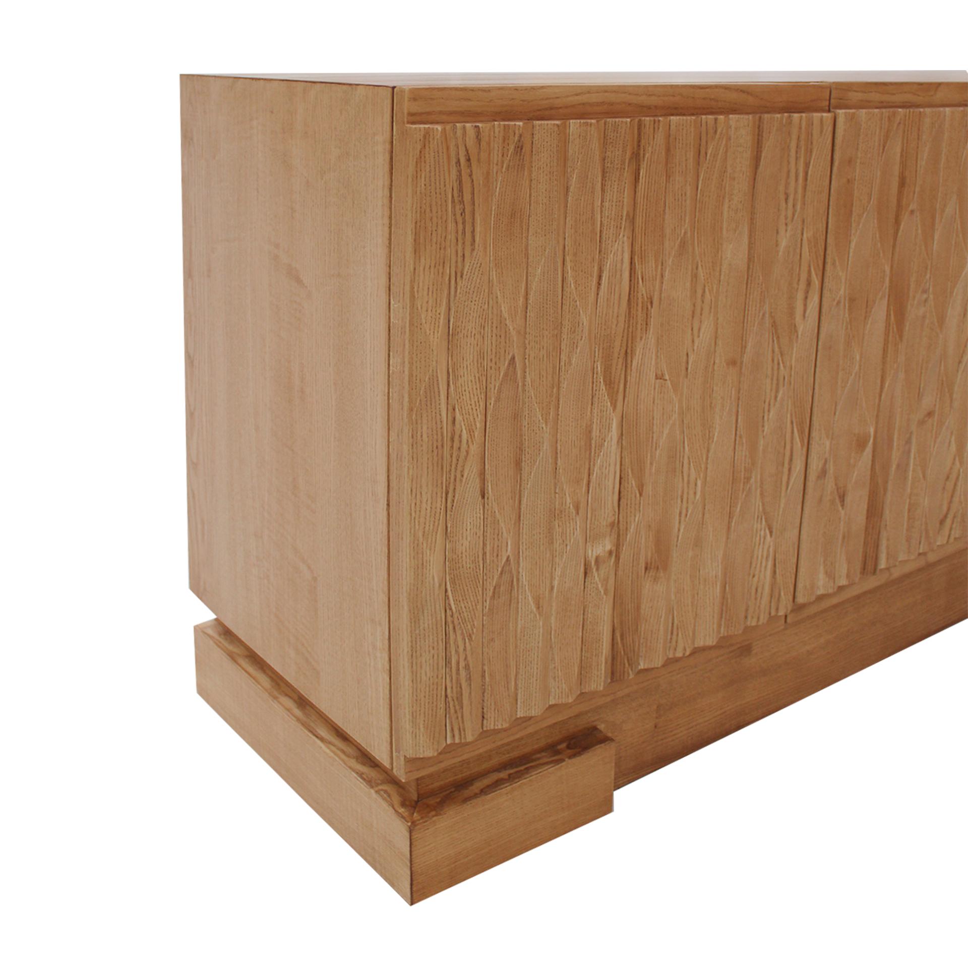 Contemporary Italian Oak Wood Sideboard with Hand Carved Patterns in the Doors, Italy