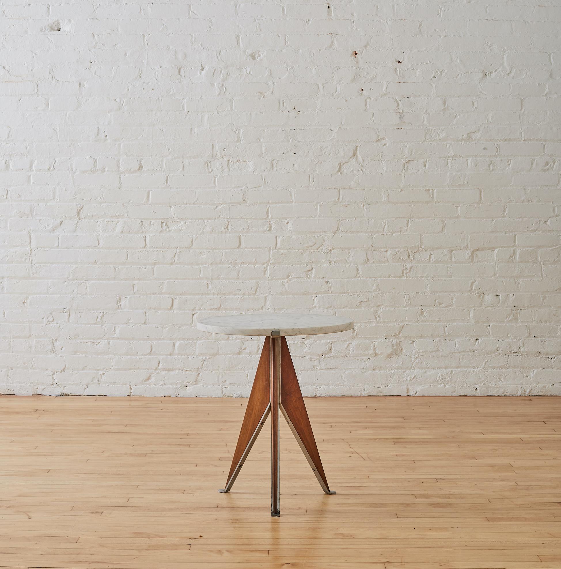 Italian Occasional Marble and Walnut Side Table with tripod legs.

