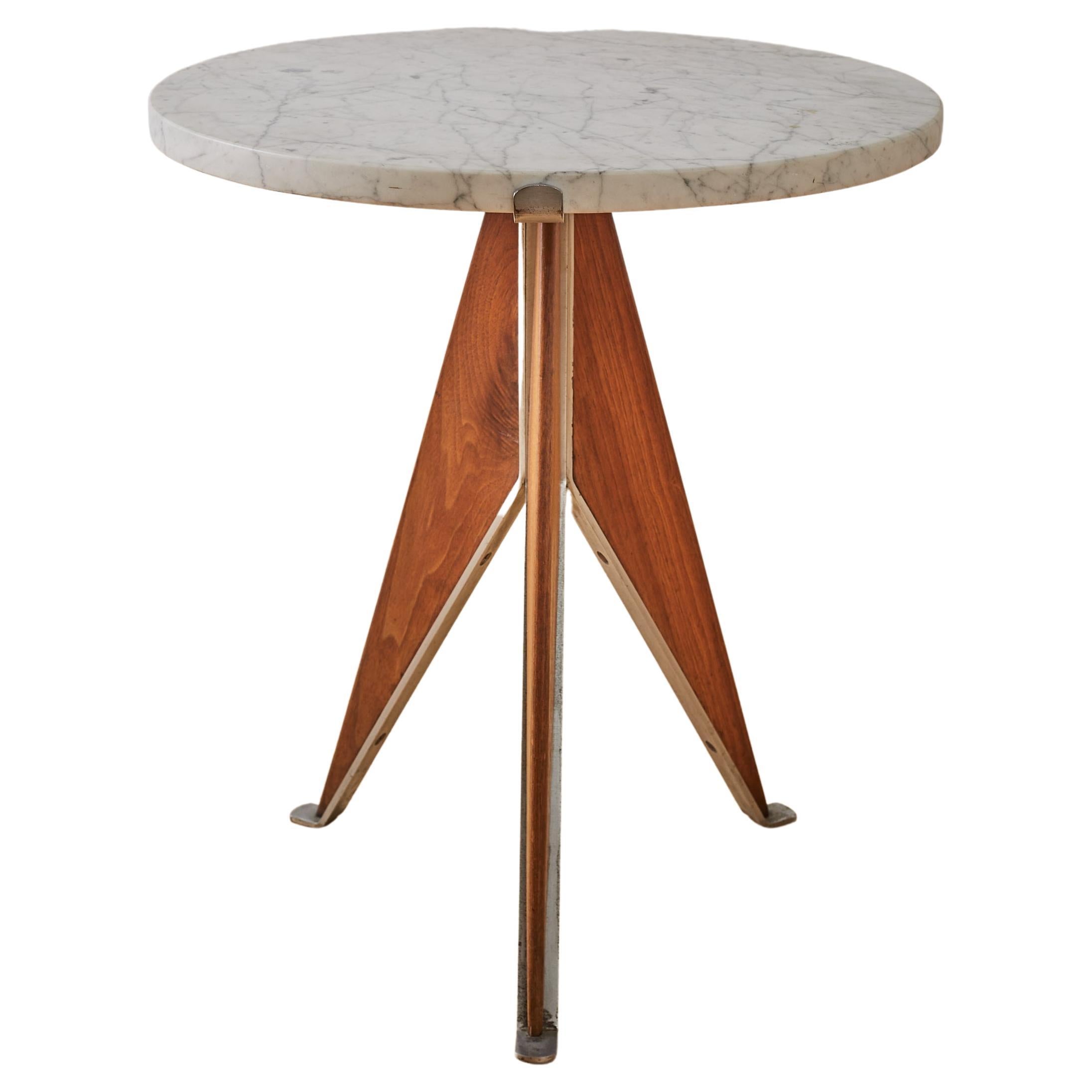 Italian Occasional Marble and Walnut Side Table For Sale