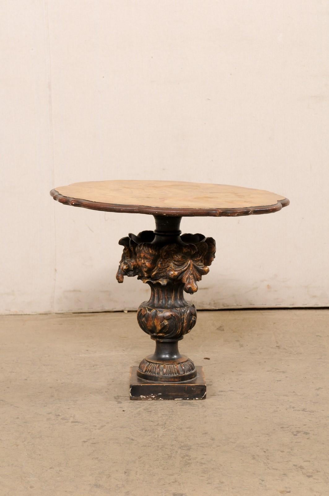 Italian Occasional Table with Putto & Urn Carved Pedestal , 19th C For Sale 5