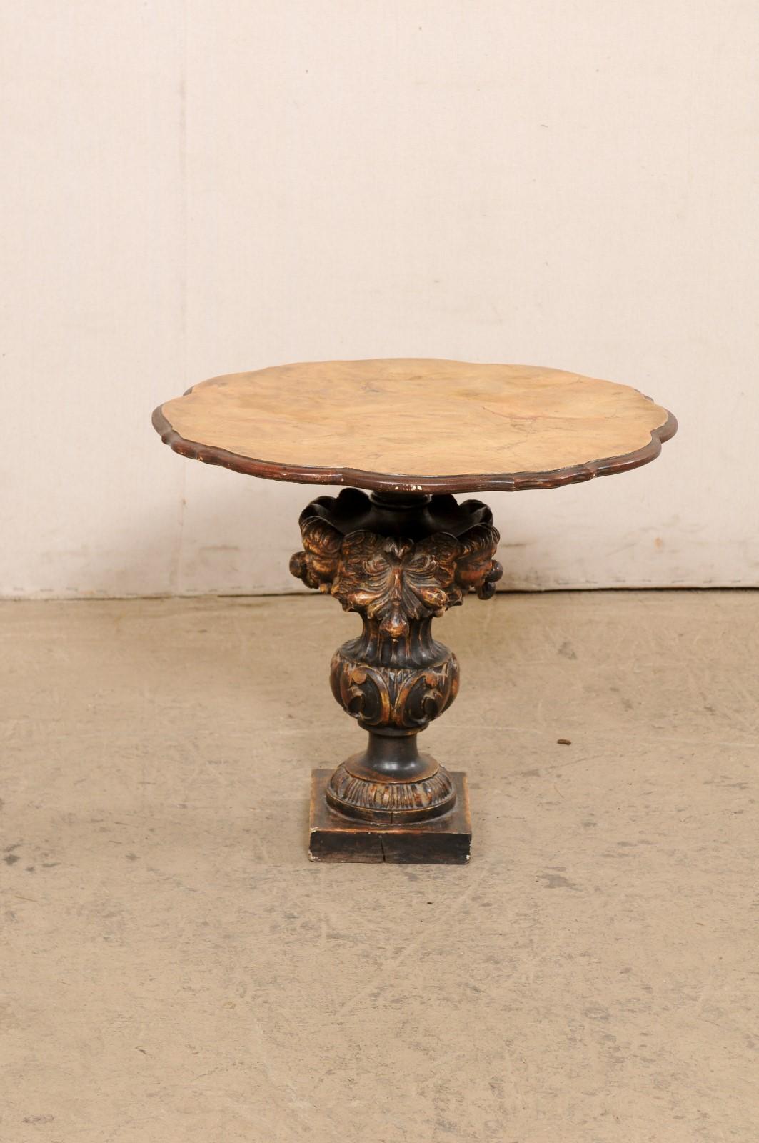 20th Century Italian Occasional Table with Putto & Urn Carved Pedestal , 19th C For Sale