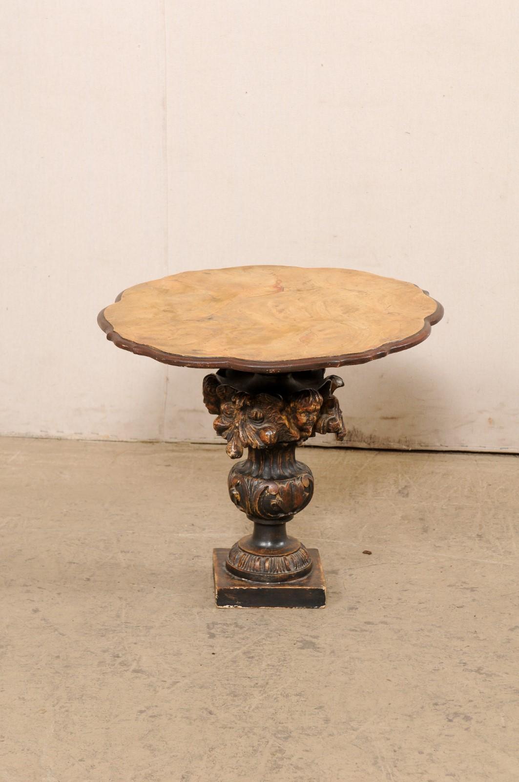 Italian Occasional Table with Putto & Urn Carved Pedestal , 19th C For Sale 1