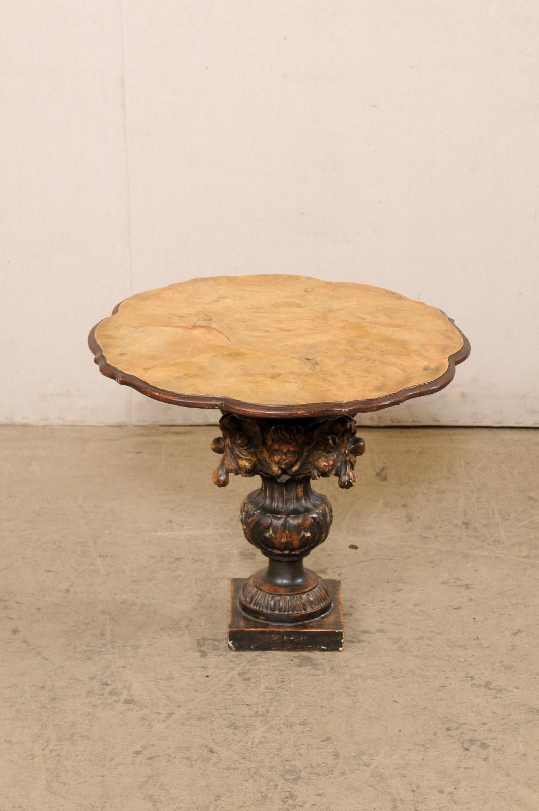 Italian Occasional Table with Putto & Urn Carved Pedestal , 19th C For Sale 3