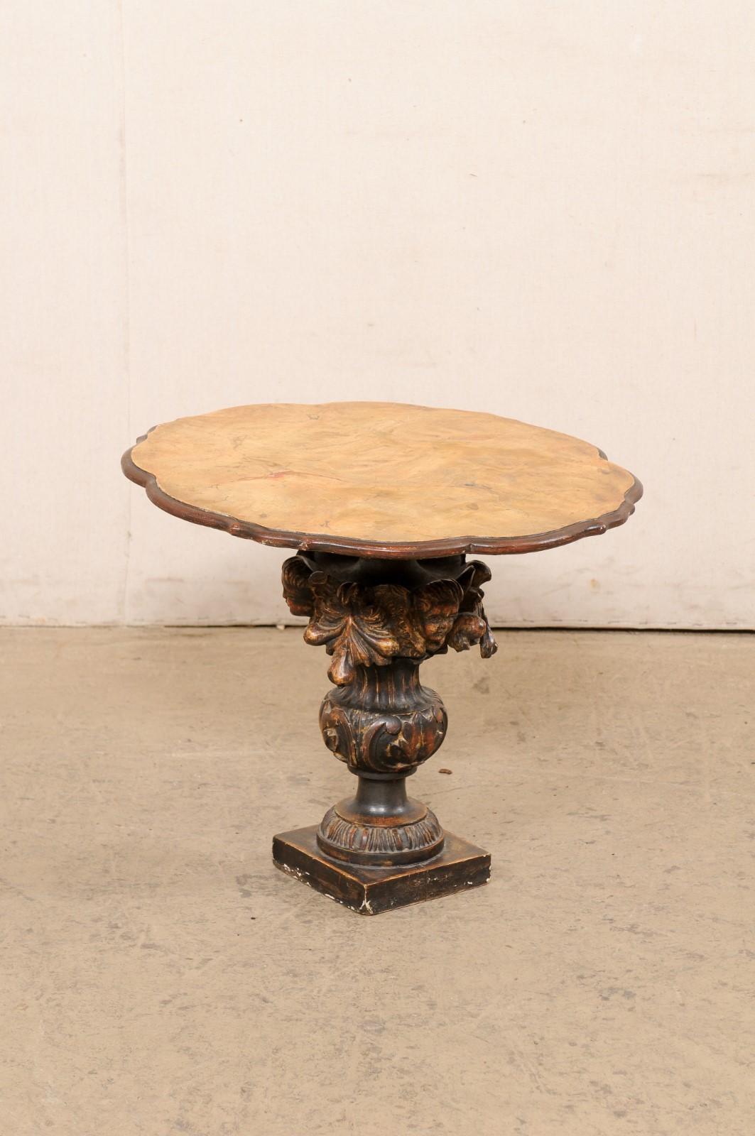 Italian Occasional Table with Putto & Urn Carved Pedestal , 19th C For Sale 4