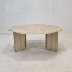 Italian Octagon Coffee Table in Travertine, 1980s