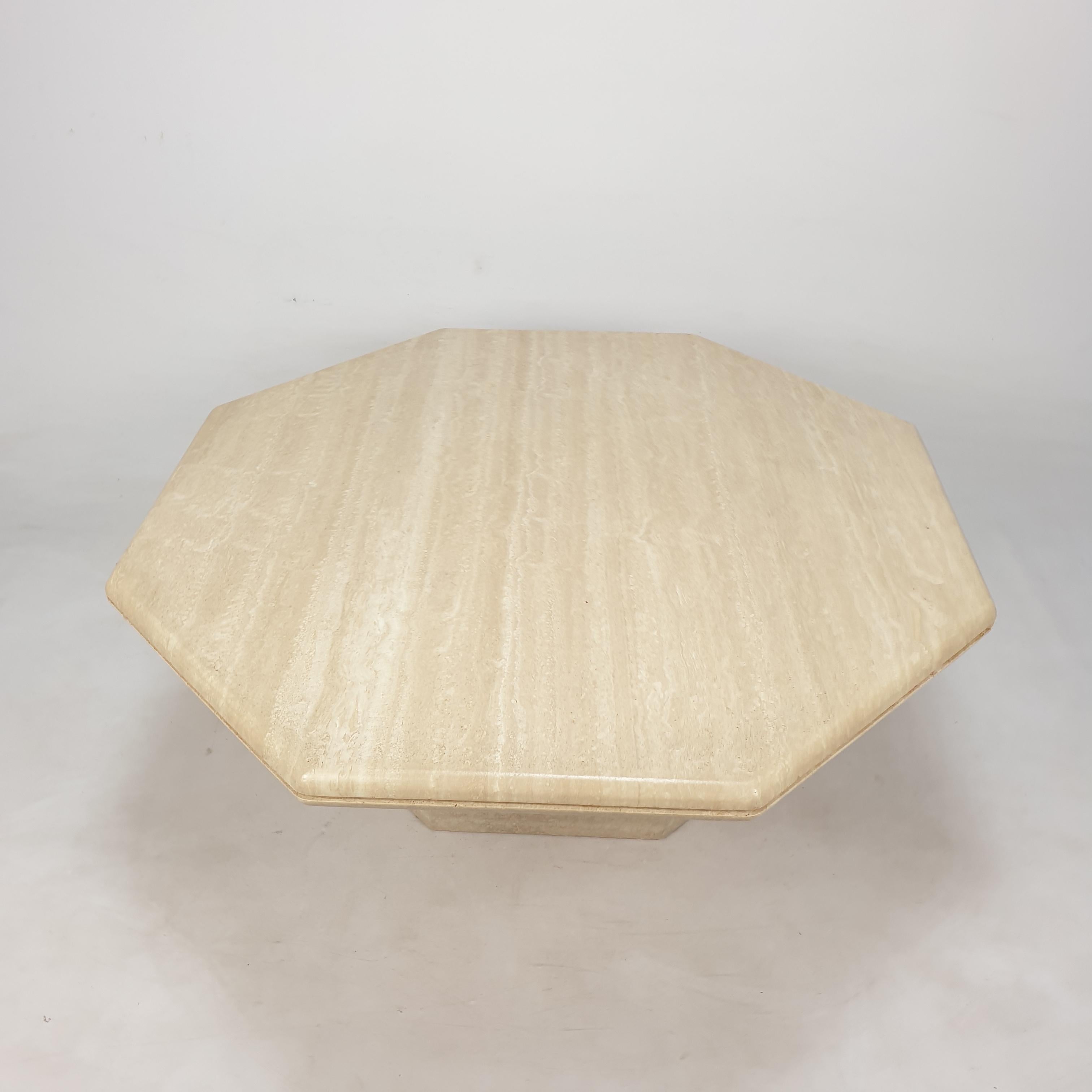 Mid-Century Modern Italian Octagon Coffee Table in Travertine, 1980s For Sale