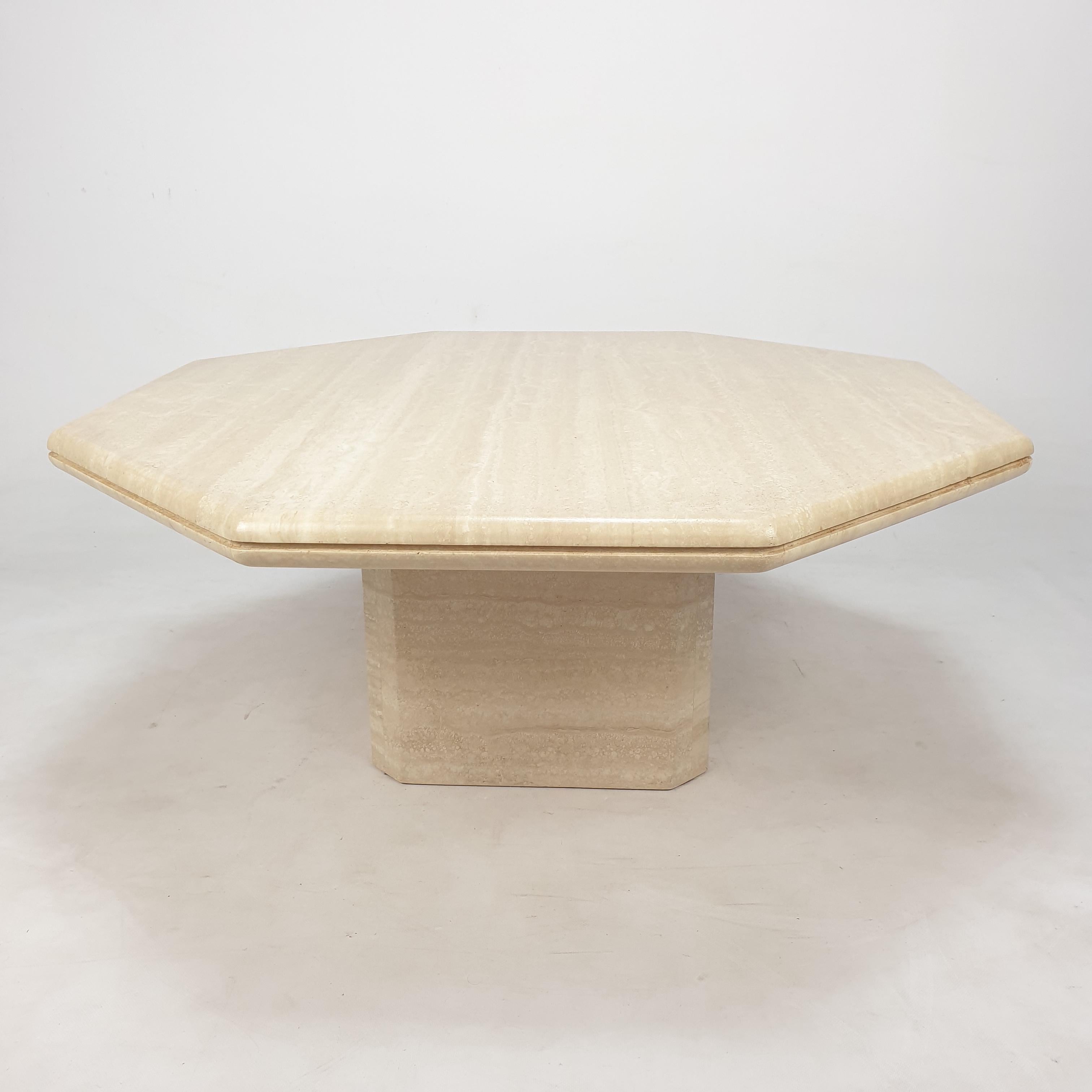 Late 20th Century Italian Octagon Coffee Table in Travertine, 1980s For Sale