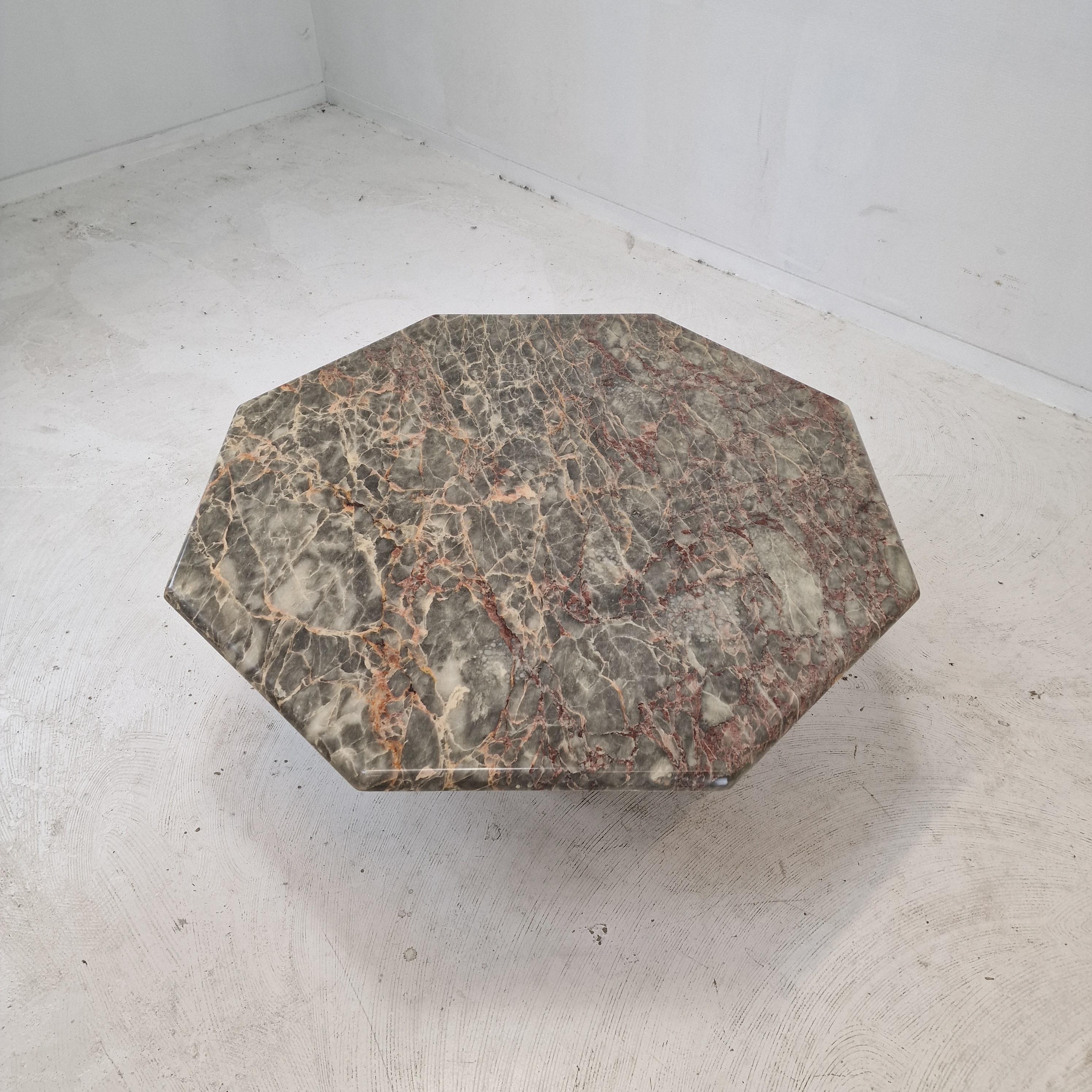 Hand-Crafted Italian Octagon Marble Coffee Table, 1980s For Sale