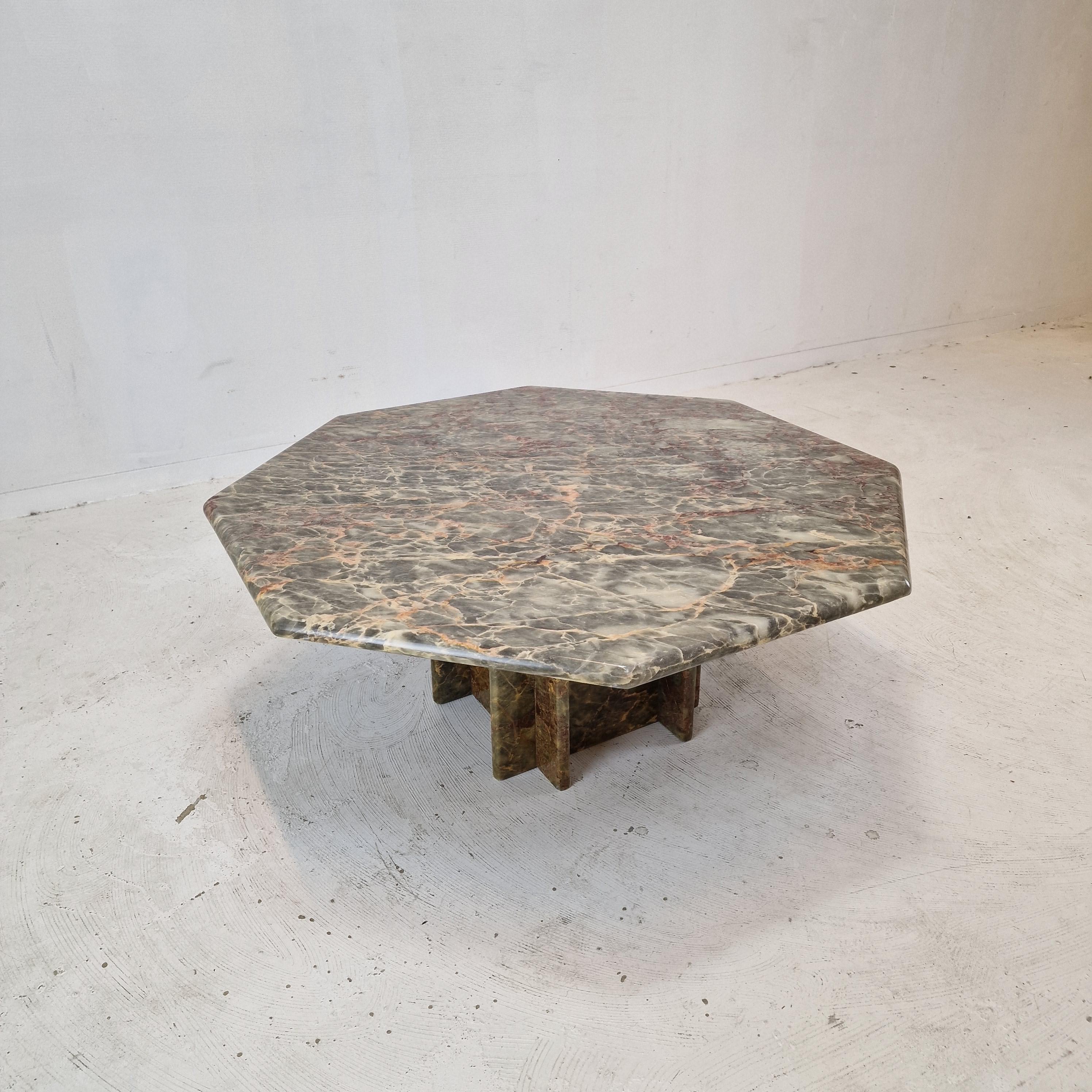 Late 20th Century Italian Octagon Marble Coffee Table, 1980s For Sale