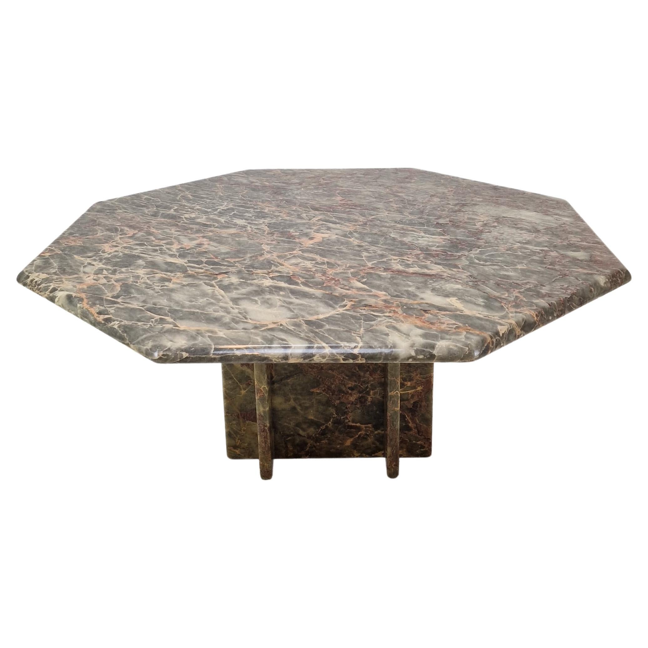 Italian Octagon Marble Coffee Table, 1980s For Sale