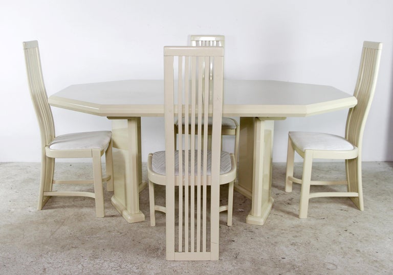 Italian Octagon Wood Dining Table and Eight Chair Set w/ One Leaf
