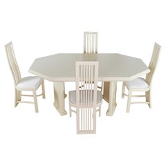 Italian Octagon Wood Dining Table & Eight Chair Set w/ One Leaf, Modern