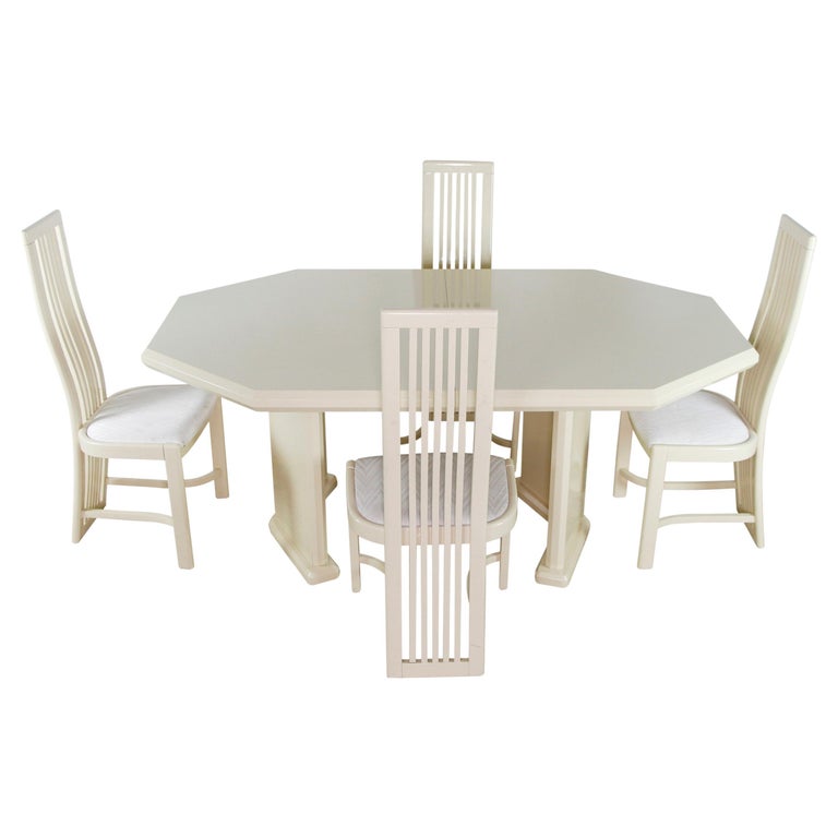 Italian Octagon Wood Dining Table and Eight Chair Set w/ One Leaf