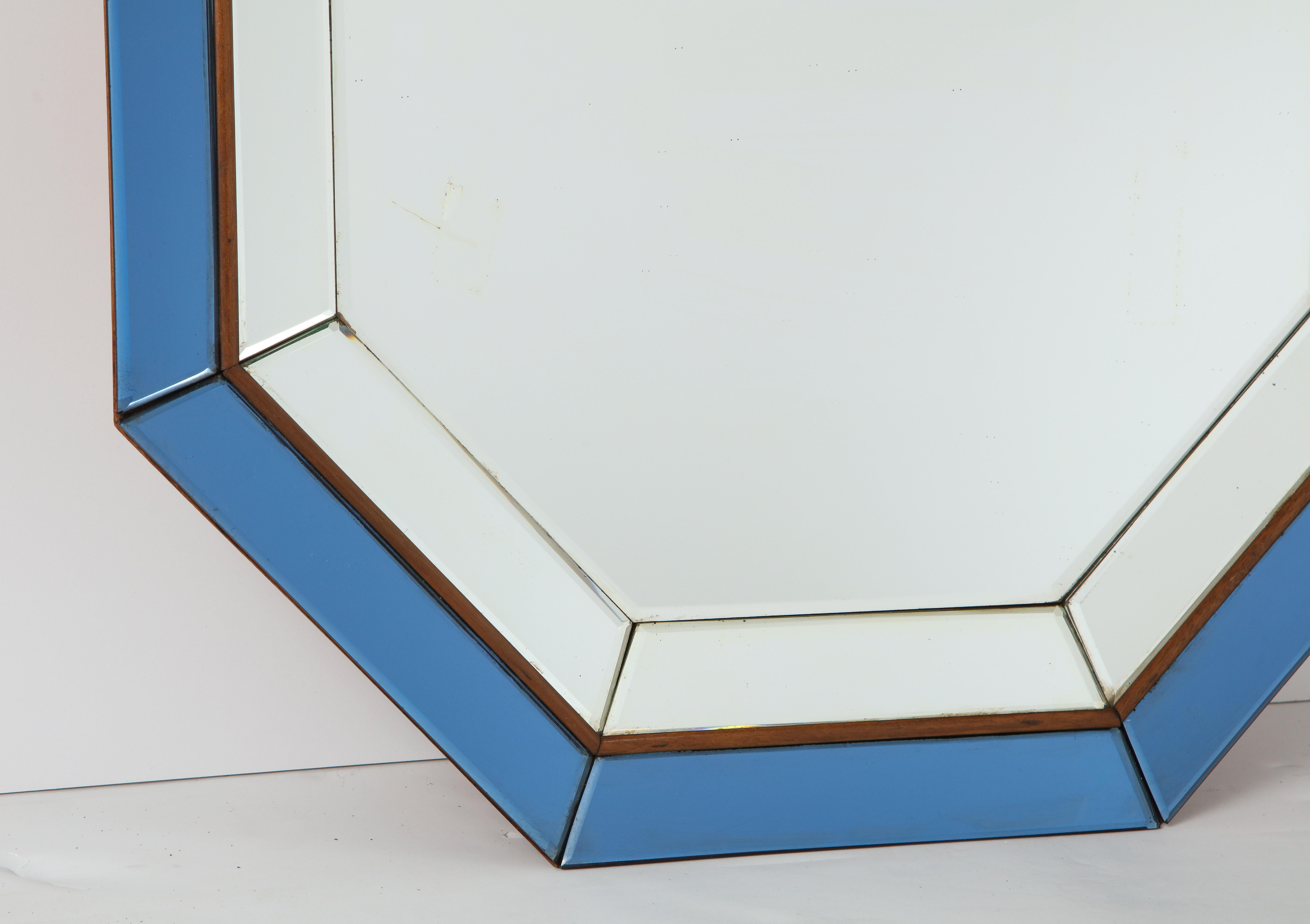 Italian Octagonal Blue and Clear Glass Mirror 5