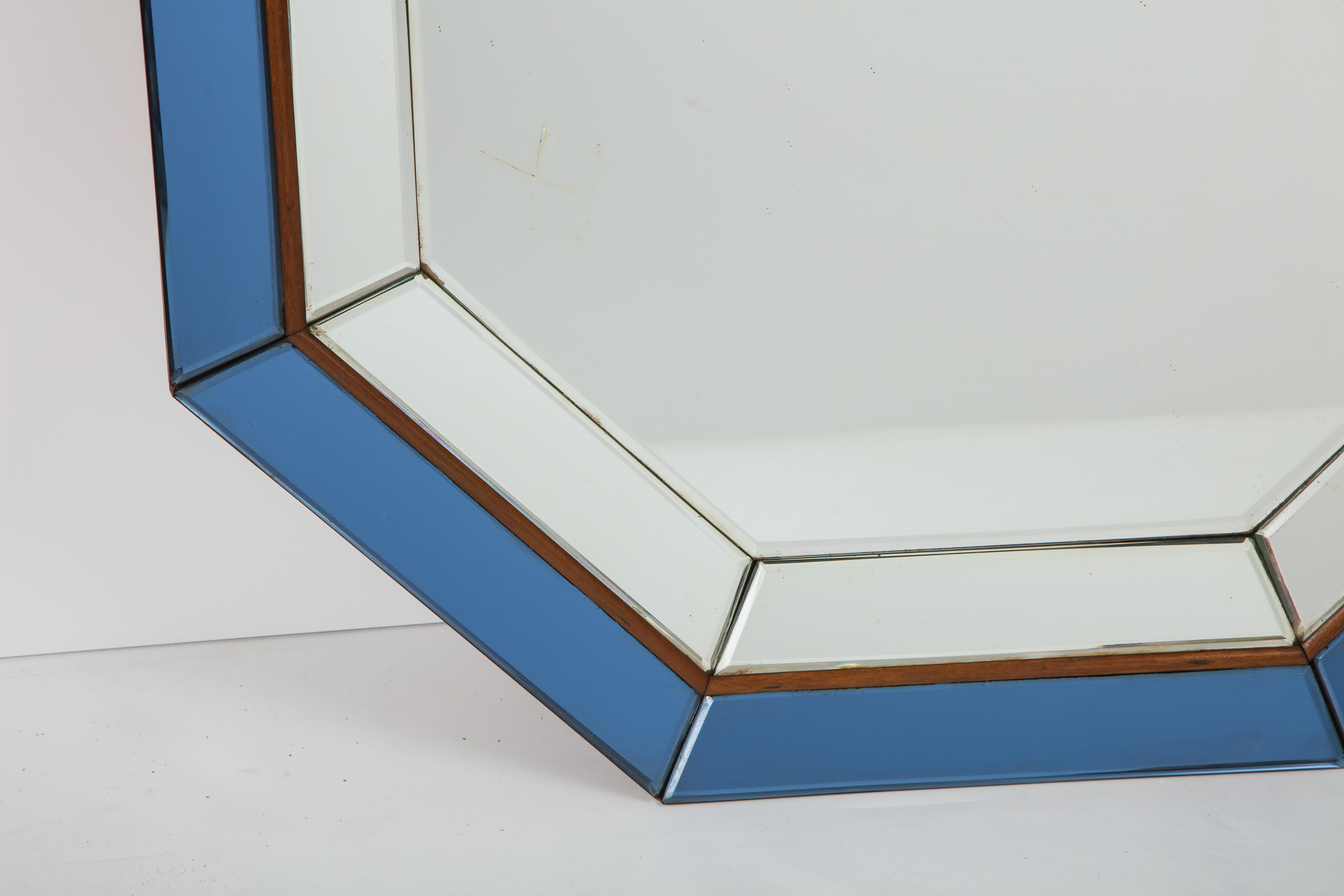 Italian Octagonal Blue and Clear Glass Mirror In Excellent Condition In New York, NY