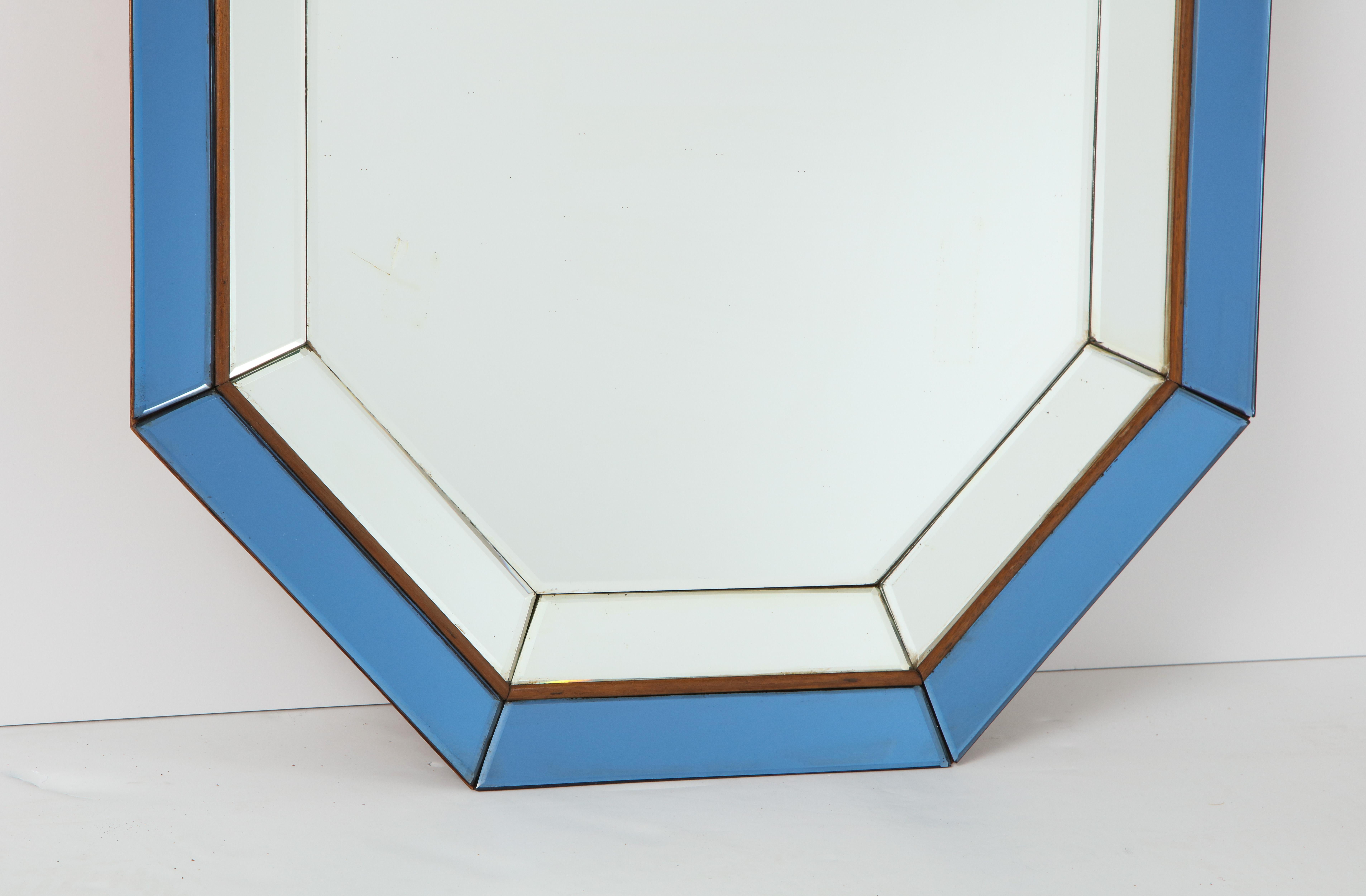 Italian Octagonal Blue and Clear Glass Mirror 2