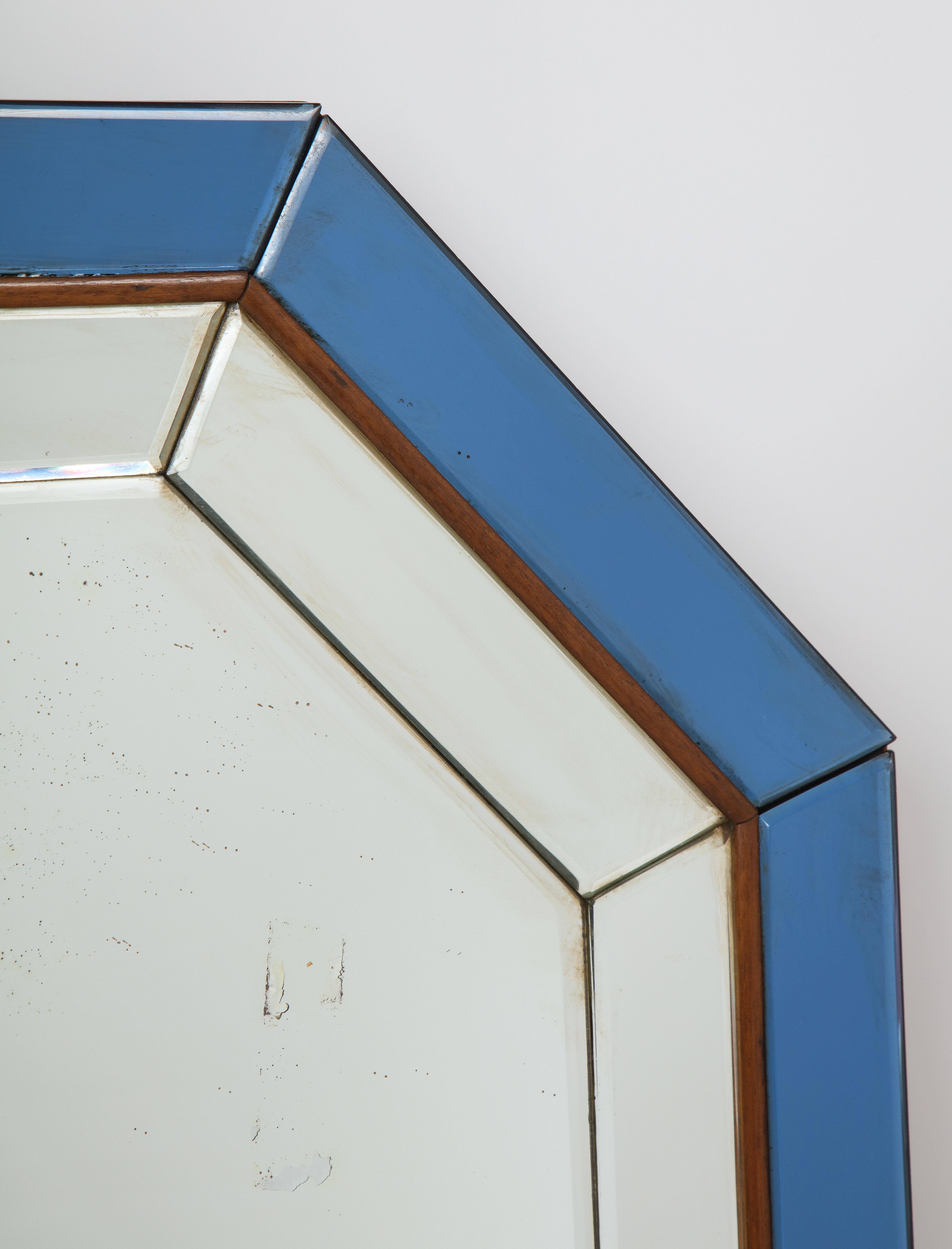 Italian Octagonal Blue and Clear Glass Mirror 3