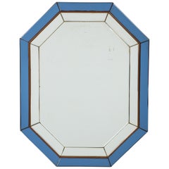 Italian Octagonal Blue and Clear Glass Mirror