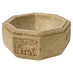 Italian Octagonal Bowl of Carved Siena Marble with Religious Motifs