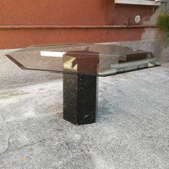 Italian Octagonal Green Water Crystal and Black Marble Dining Table, 1980s