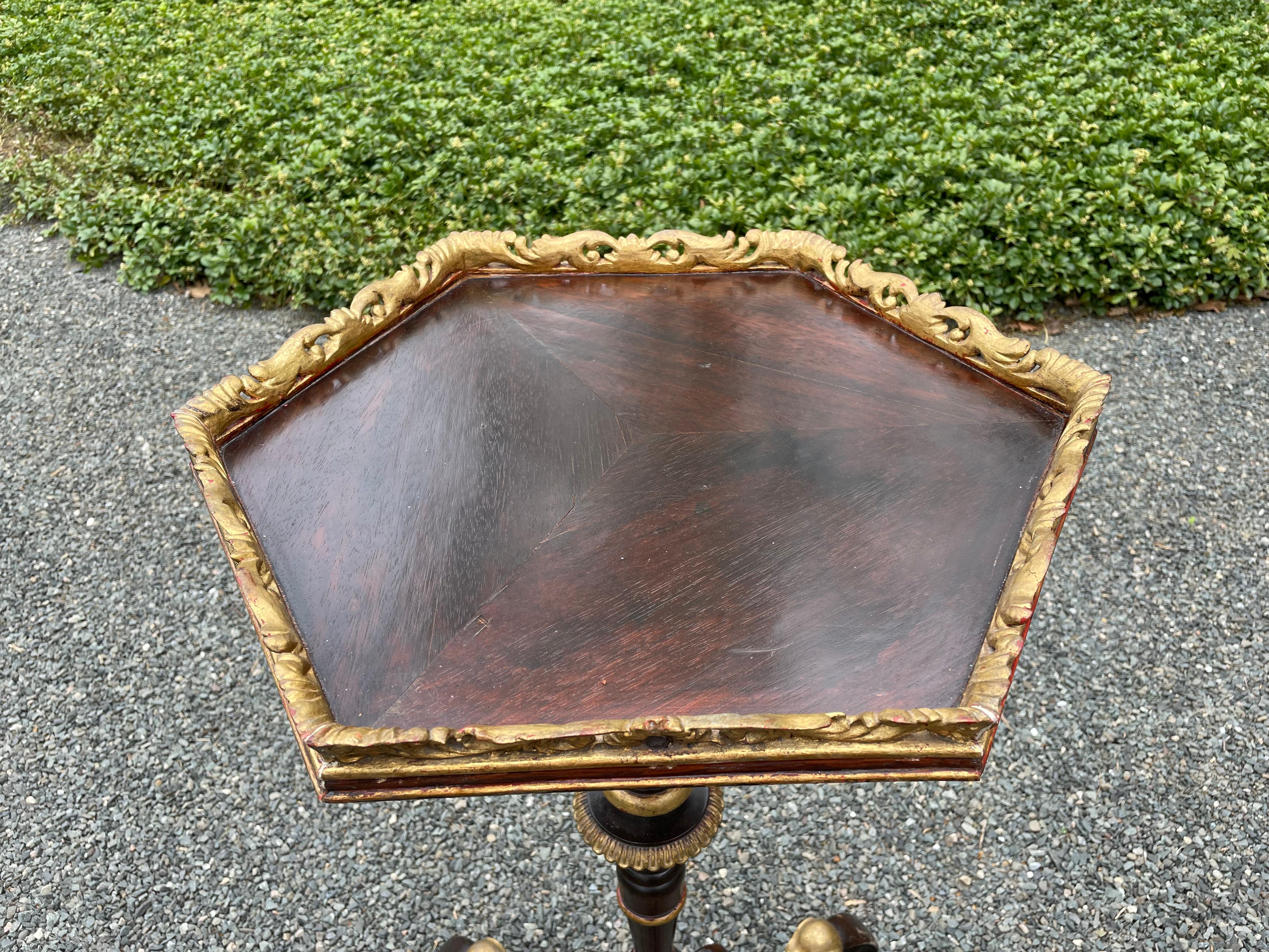 Italian Octagonal Mahogany and Gilt Side Table or Plant Stand For Sale 1