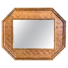 Italian Octagonal Rattan and Bamboo Mirror