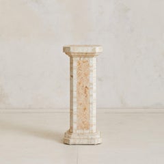 Italian Octagonal Travertine Pedestal with Inlaid Panels, 1970s