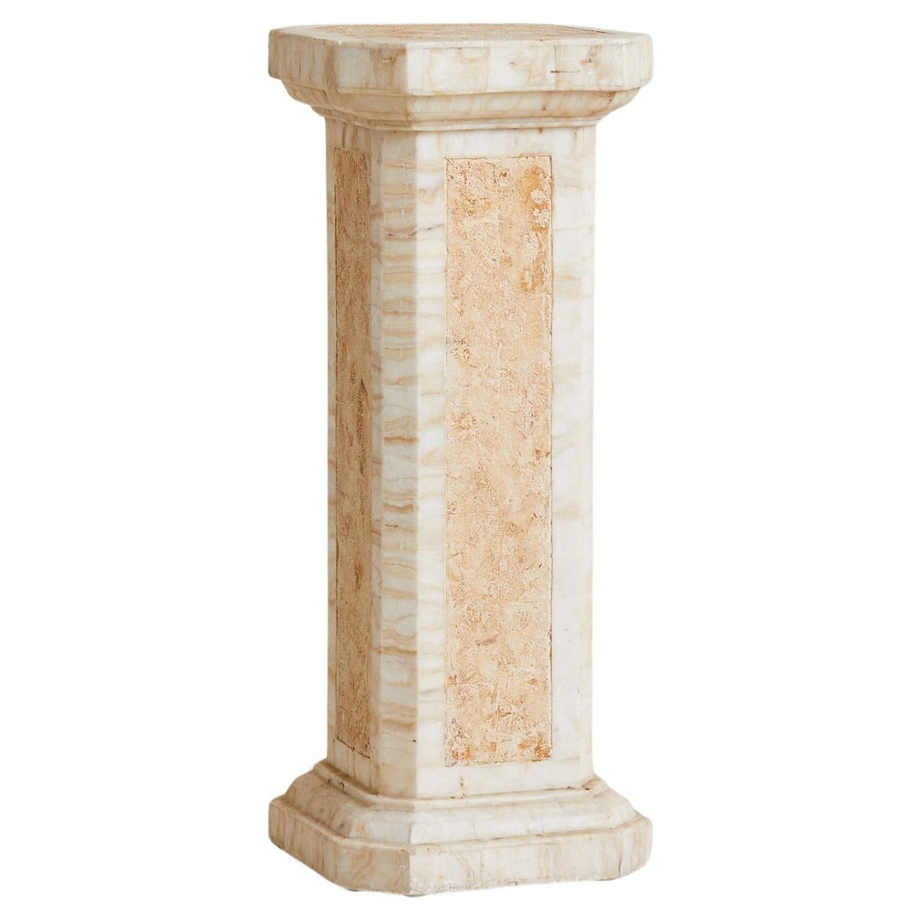 Italian Octagonal Travertine Pedestal with Inlaid Panels, 1970s For Sale