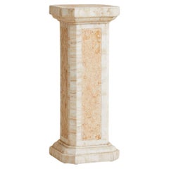 Italian Octagonal Travertine Pedestal with Inlaid Panels, 1970s Italian Octagonal Travertine Pedestal with Inlaid Panels, 1970s