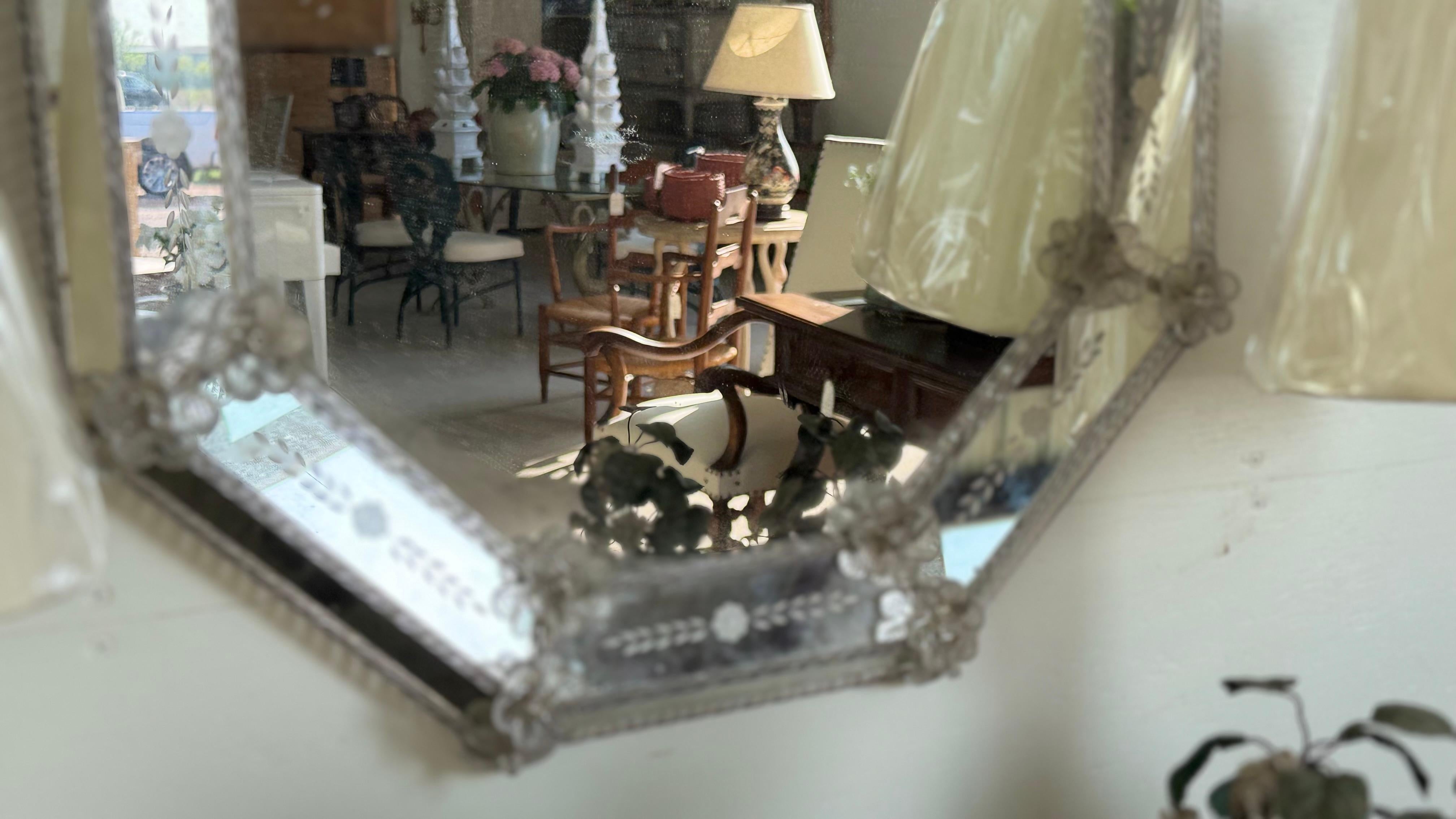 Verre Miroir octogonal vénitien italien en verre de Murano en vente