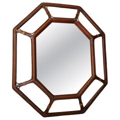 Italian Octagonal Wall Mirror, Bamboo and Rattan, 1970s