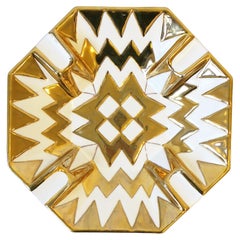 Italian Octagonal White and Gold Ashtray or Vide-Poche Catchall