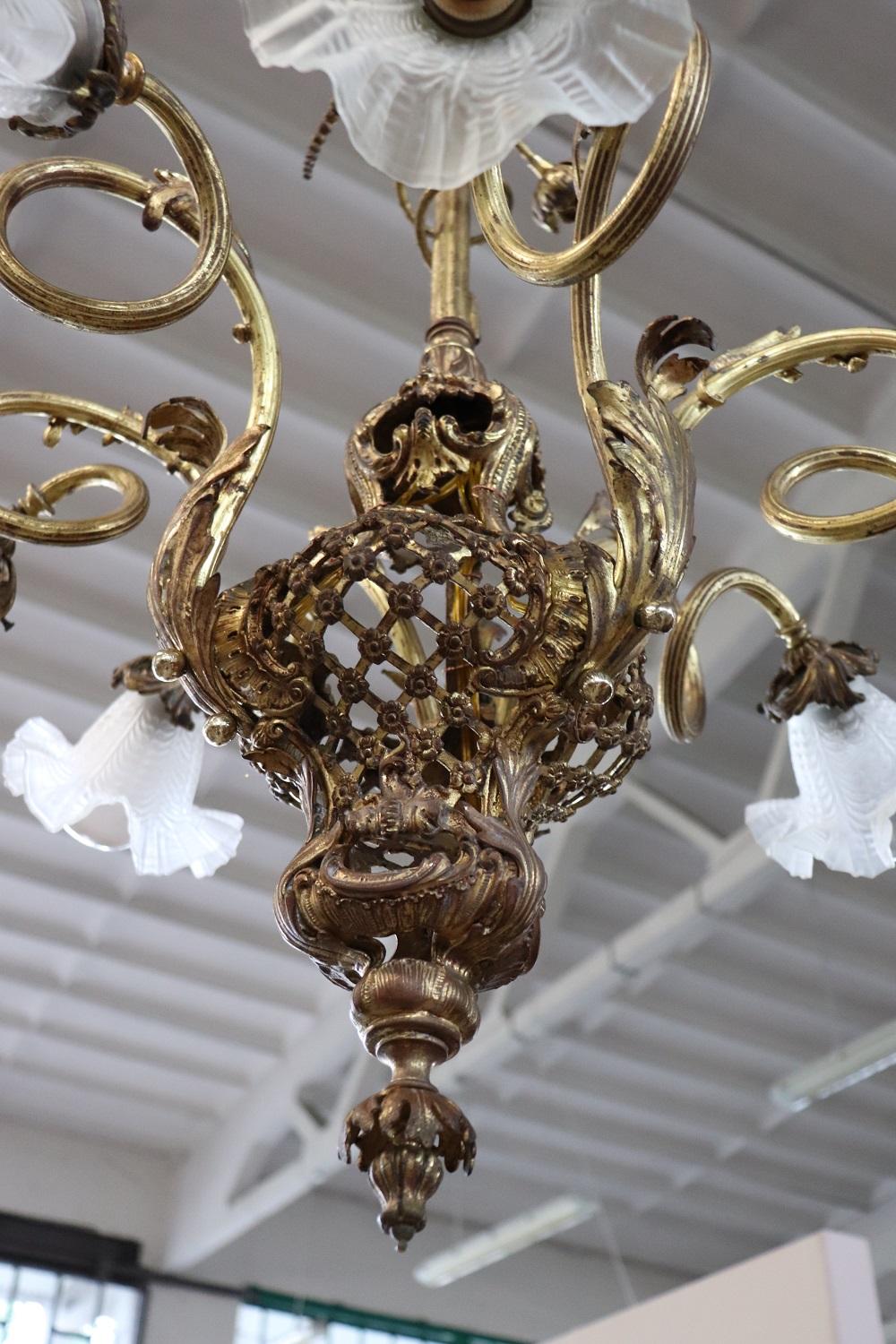 Italian of the Period Art Nouveau Gilded Bronze Chandelier, 6 Bulbs 1