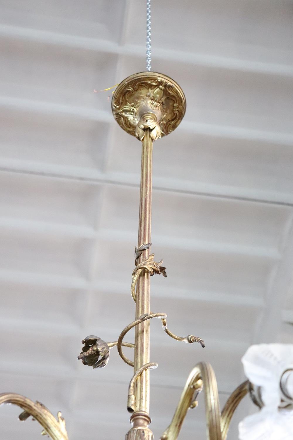 Italian of the Period Art Nouveau Gilded Bronze Chandelier, 6 Bulbs 3