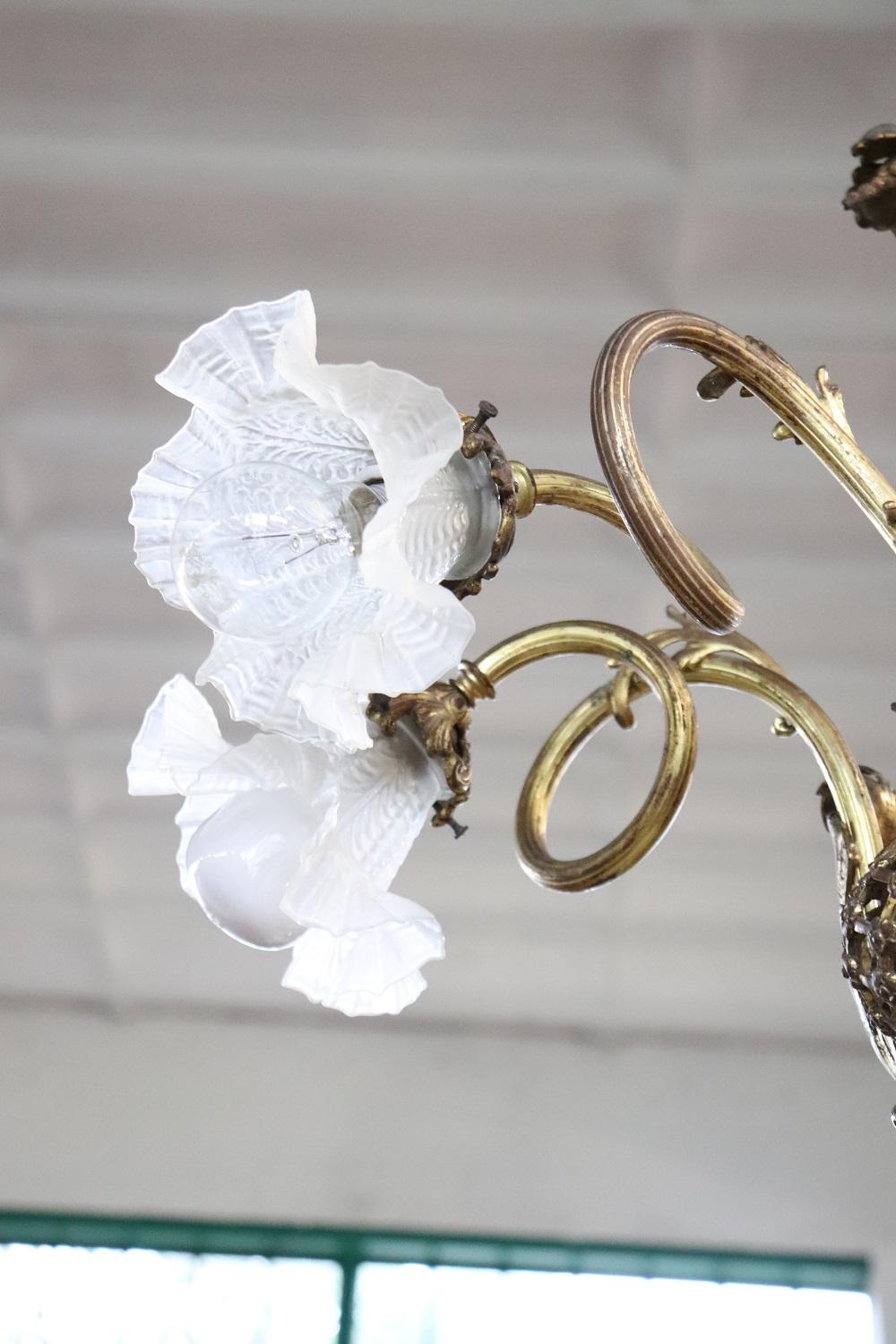 Italian of the Period Art Nouveau Gilded Bronze Chandelier, 6 Bulbs 4