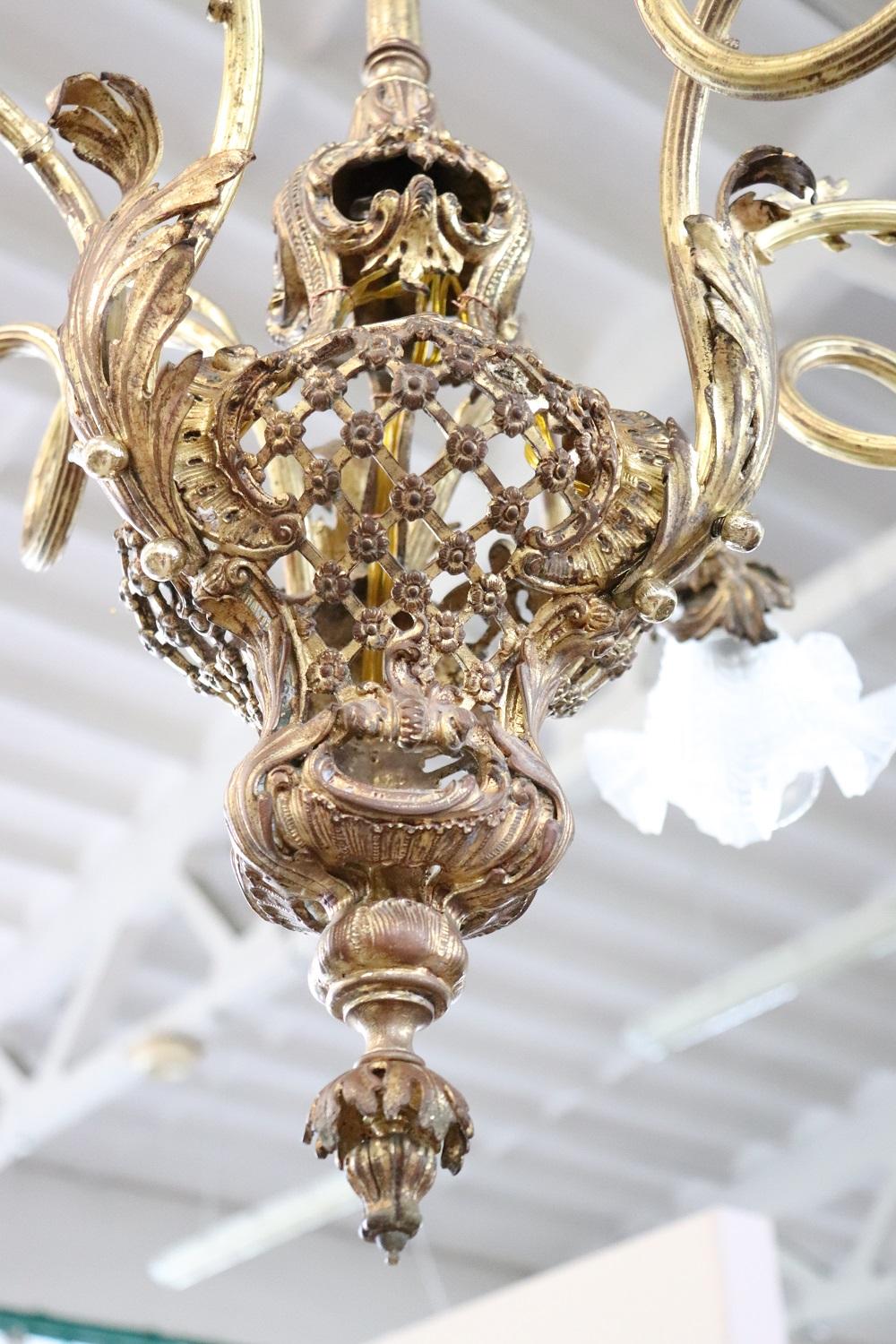 Italian of the Period Art Nouveau Gilded Bronze Chandelier, 6 Bulbs 5