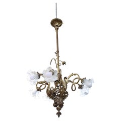 Antique Italian of the Period Art Nouveau Gilded Bronze Chandelier, 6 Bulbs