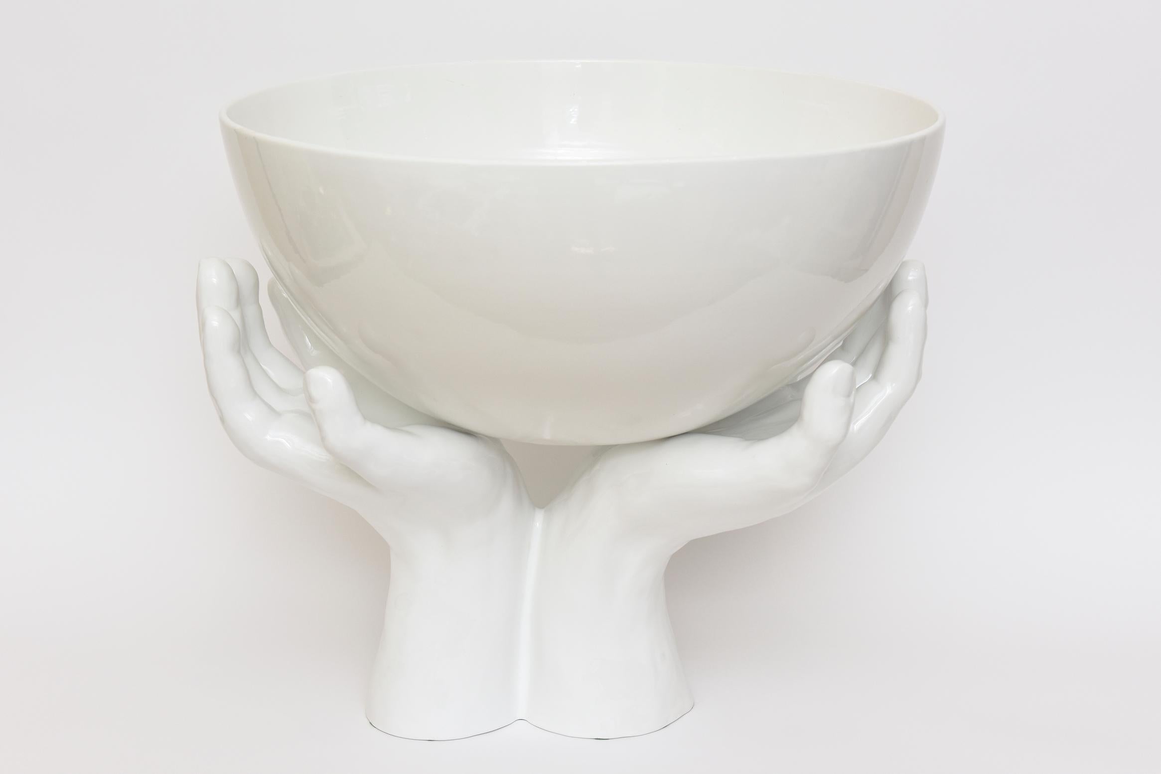 Italian White Ceramic 2 Part Monumental Hands and Bowl Sculpture Vintage 5