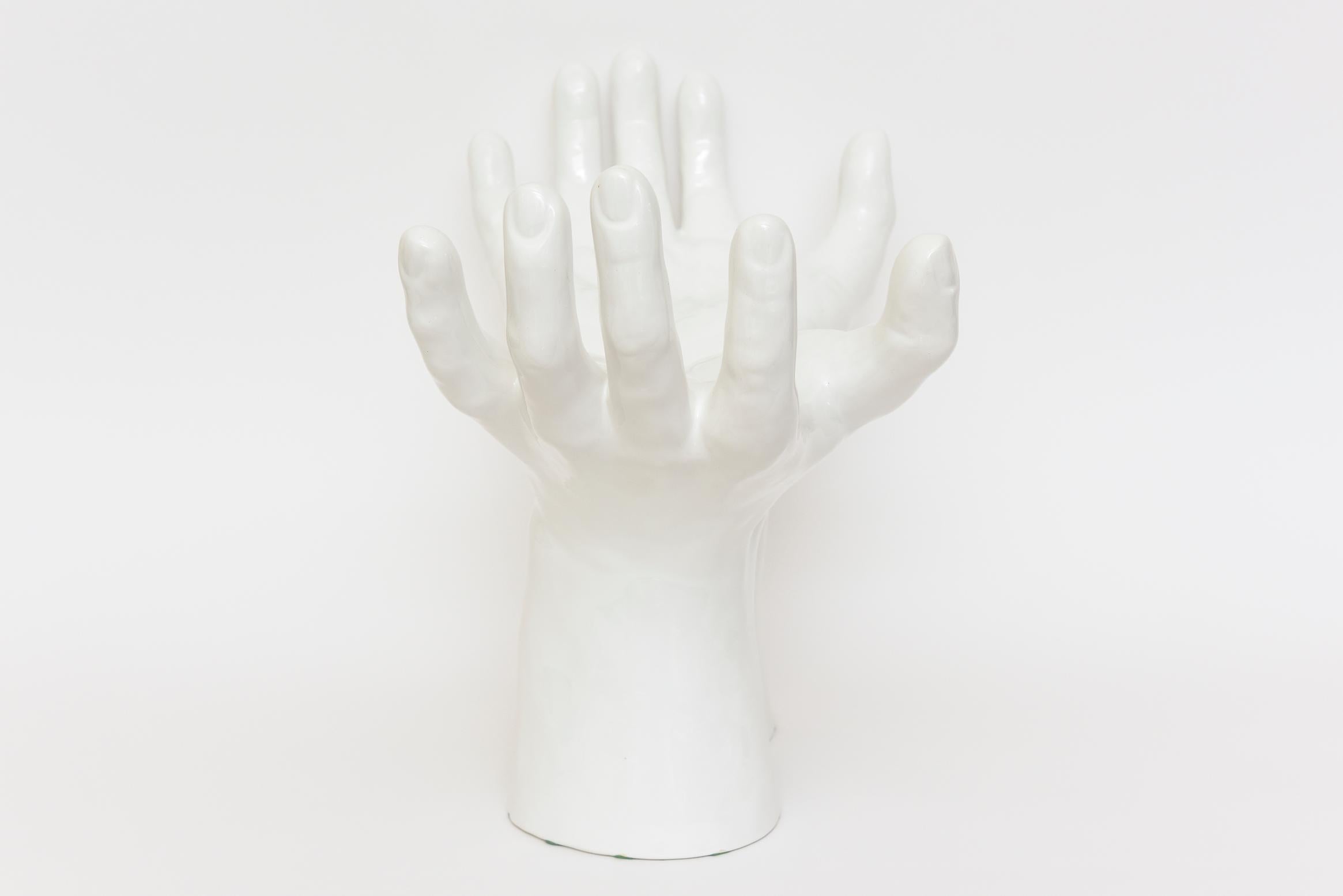 Italian White Ceramic 2 Part Monumental Hands and Bowl Sculpture Vintage In Good Condition In North Miami, FL