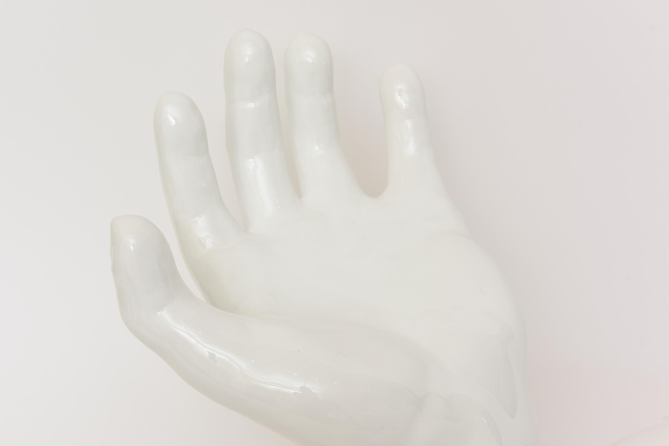 Italian White Ceramic 2 Part Monumental Hands and Bowl Sculpture Vintage 1