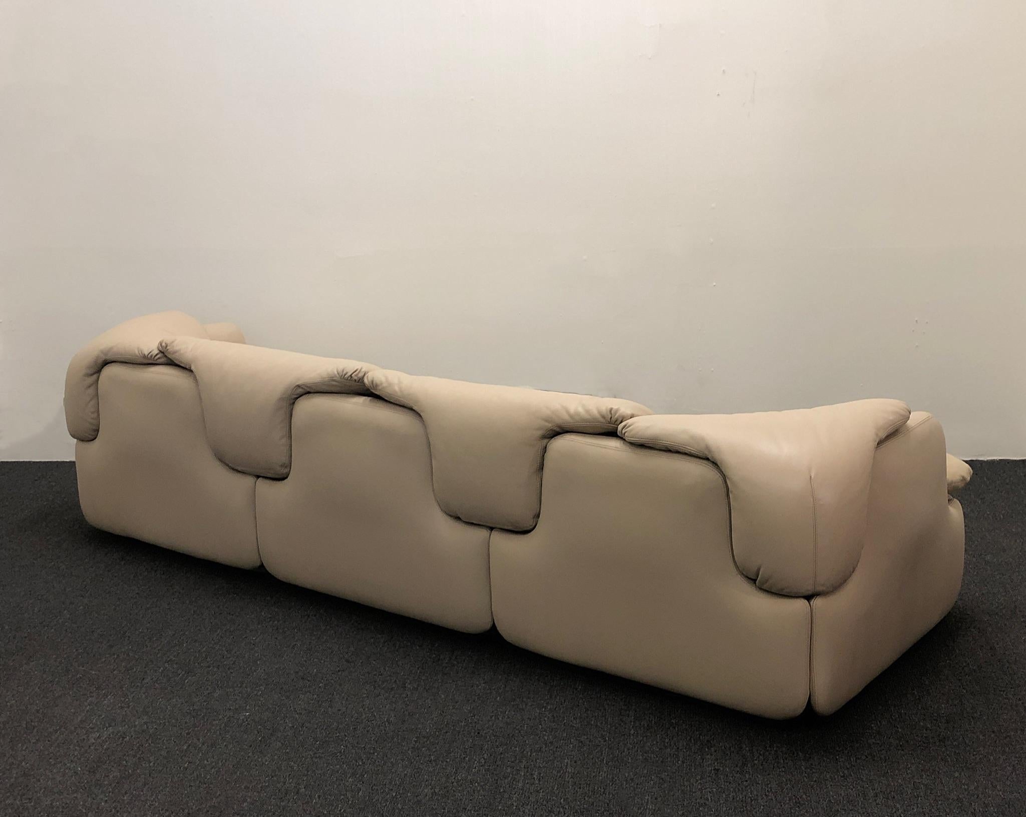 Italian Off White Leather Sofa by Alberto Rosselli for Saporiti 3