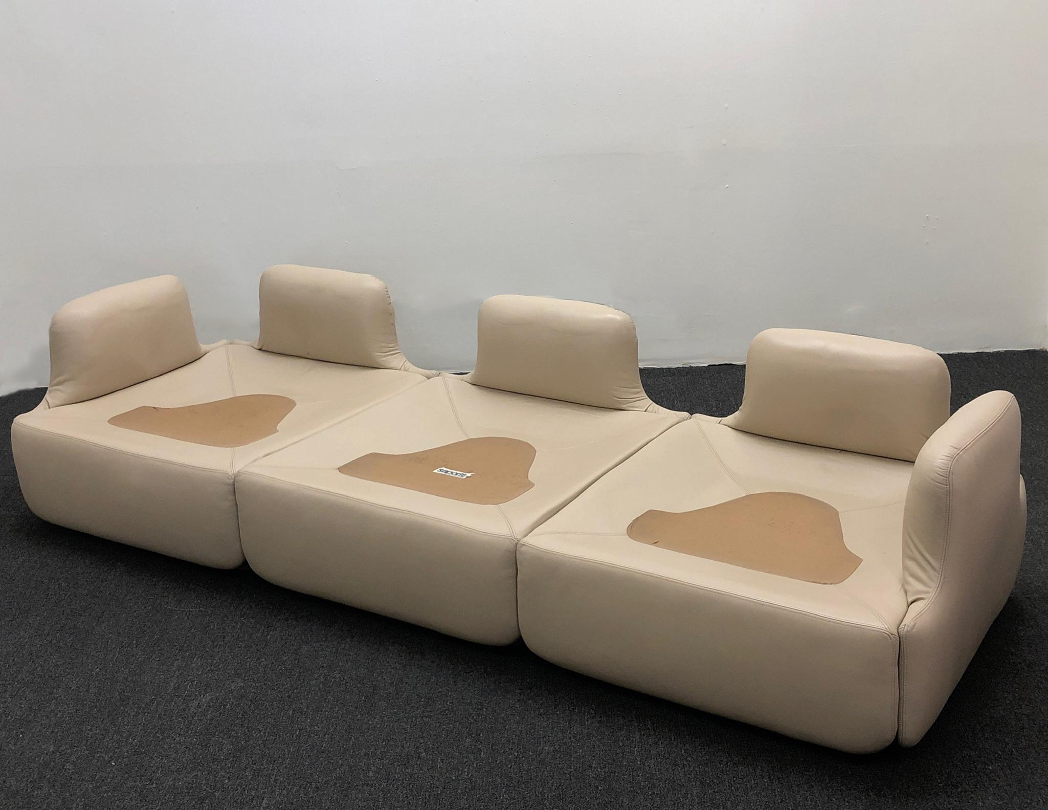 Modern Italian Off White Leather Sofa by Alberto Rosselli for Saporiti