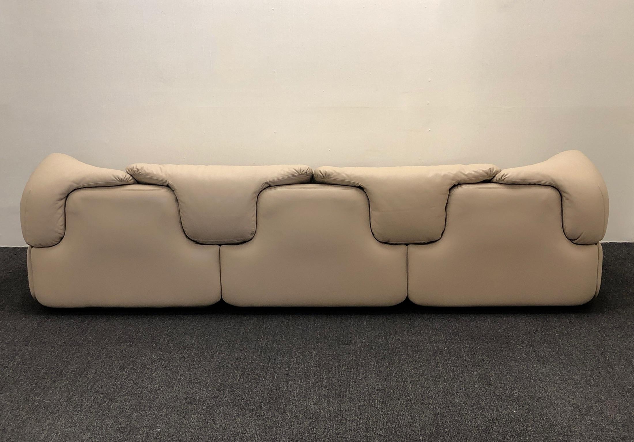 Italian Off White Leather Sofa by Alberto Rosselli for Saporiti 1
