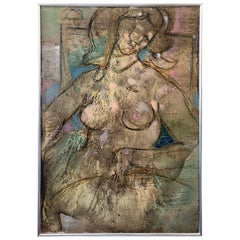 Italian Oil and Graphite Abstract Nude Painting by Lazzaro Donati