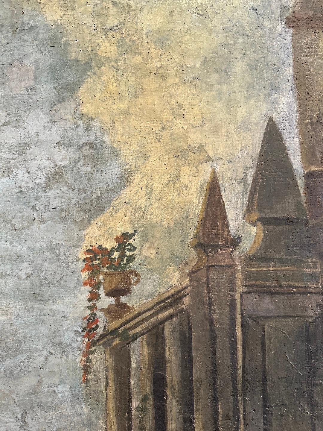 Baroque Italian Oil on Canvas Boiserie Room Painting For Sale